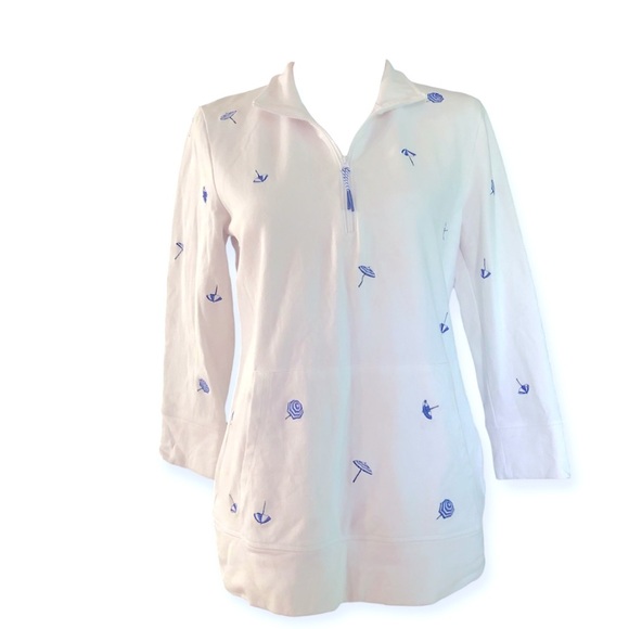 TALBOTS EMBROIDERED -UMBRELLA TERRY HALF-ZIP PULLOVER - Picture 4 of 6